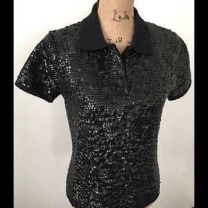 Lauren Black Polo Sweater with All Over Paiettes